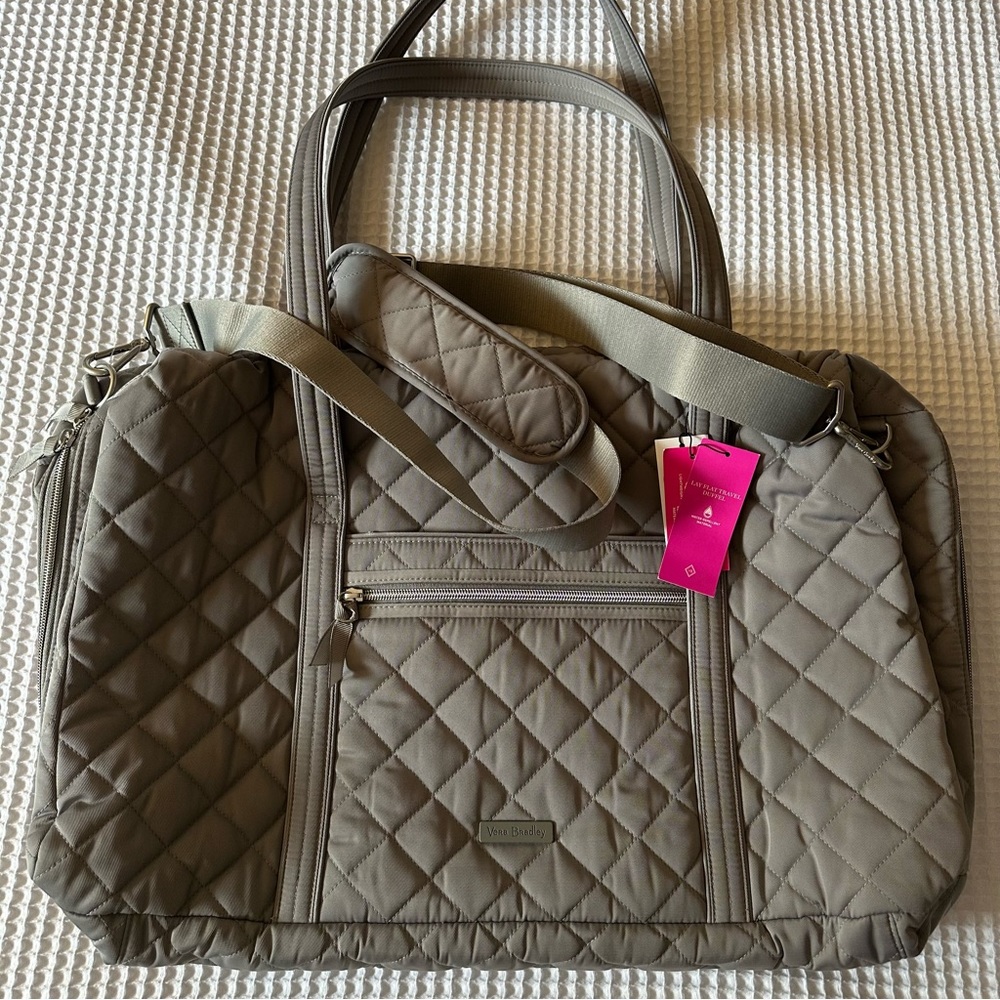 Vera Bradley Lat Flat Travel Duffel in Performance Twill Tranquil Gray